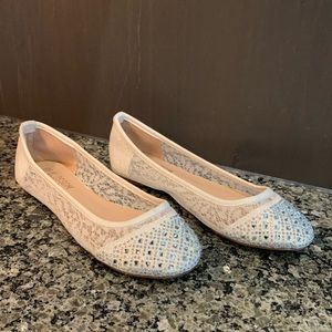 De Blossom Crystal and Lace Wedding Flats Size 6 1/2